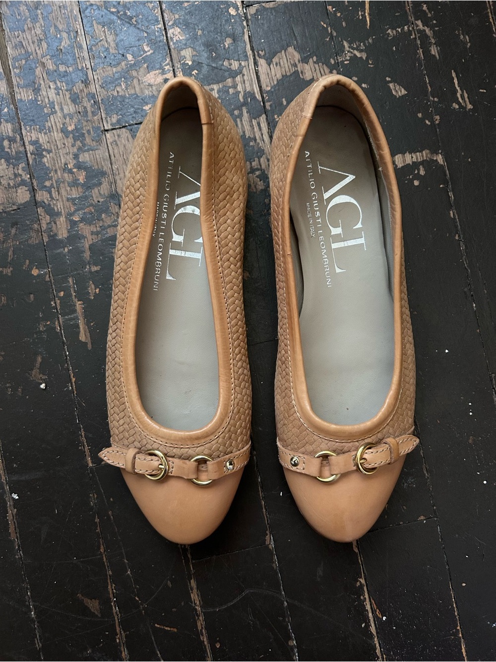 AGL Attilio Guisti Leombruni Tan Woven Leather Ballet Flats